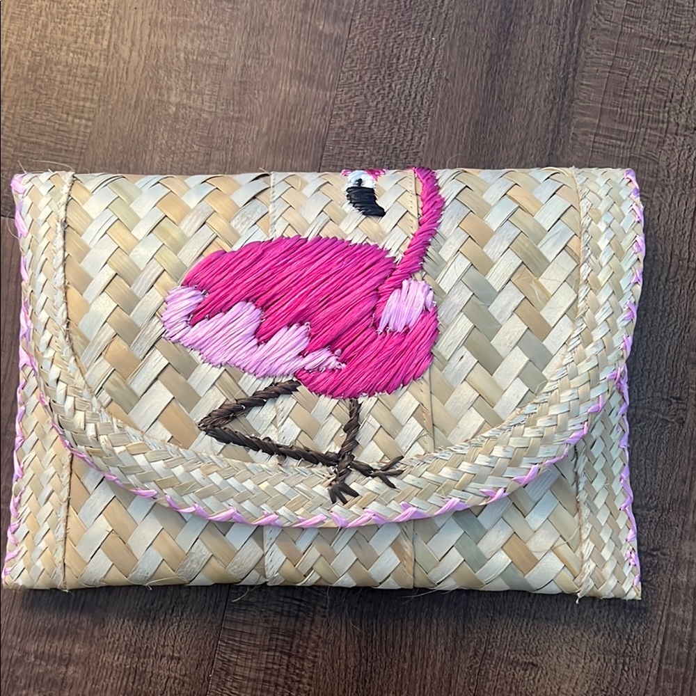 Pink Flamingo Woven Clutch